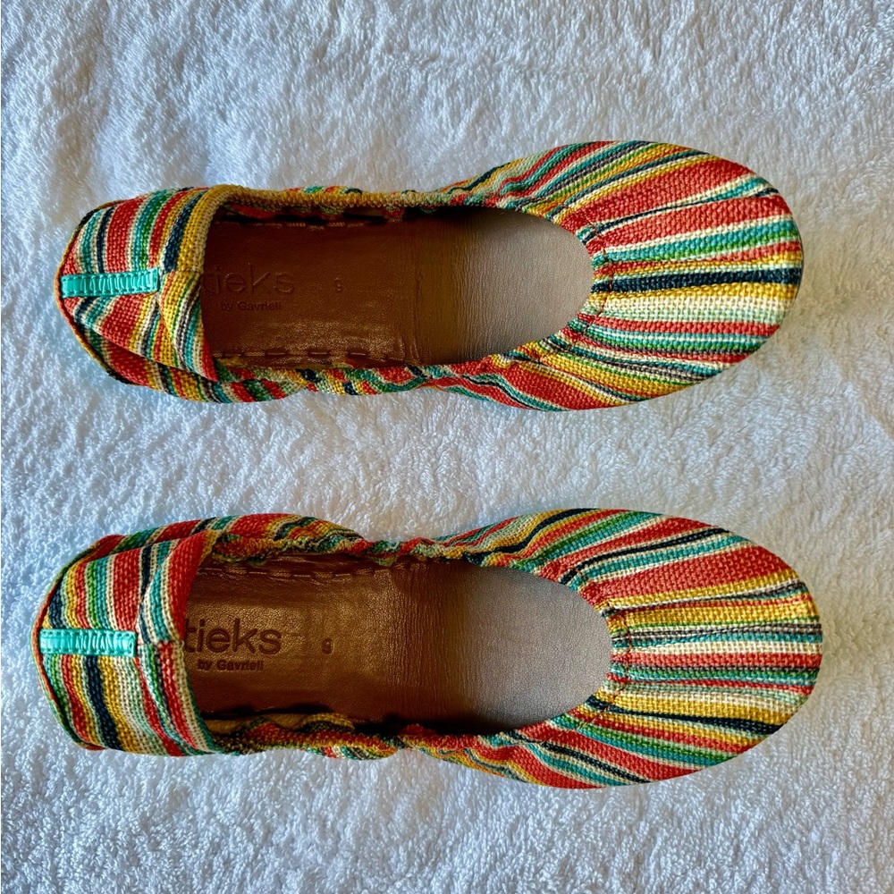 Tieks Multicolor Striped Ballet Flats - 9 Red, Yellow, Green, Blue